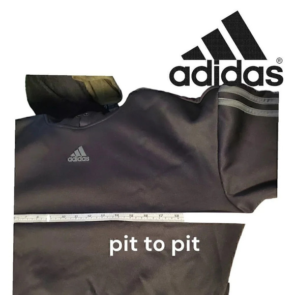 Adidas | Black Hoodie with Gray Stripes | Kangaroo pocket | NWOT - Picture 4 of 8